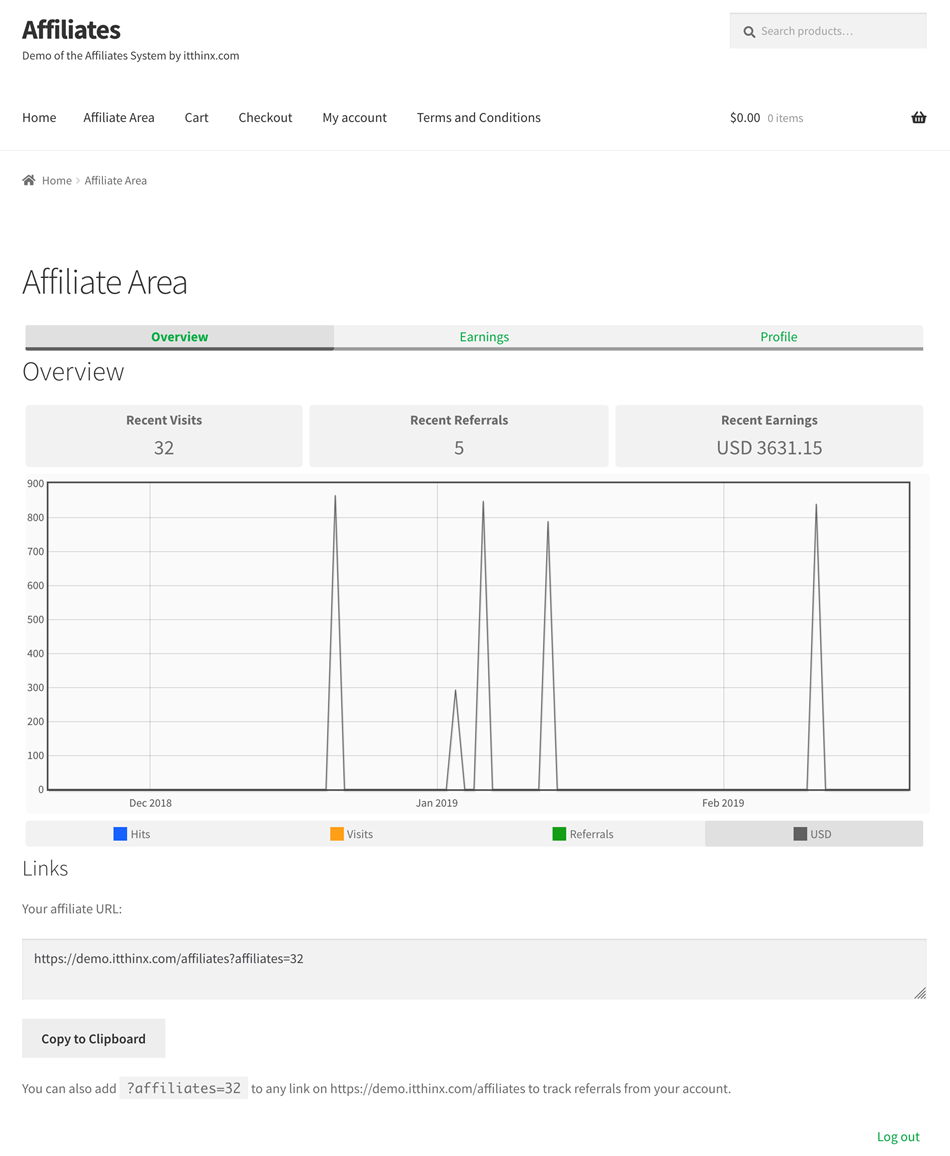 Front End Affiliate Dashboard Section Viewing The Commission Garaph