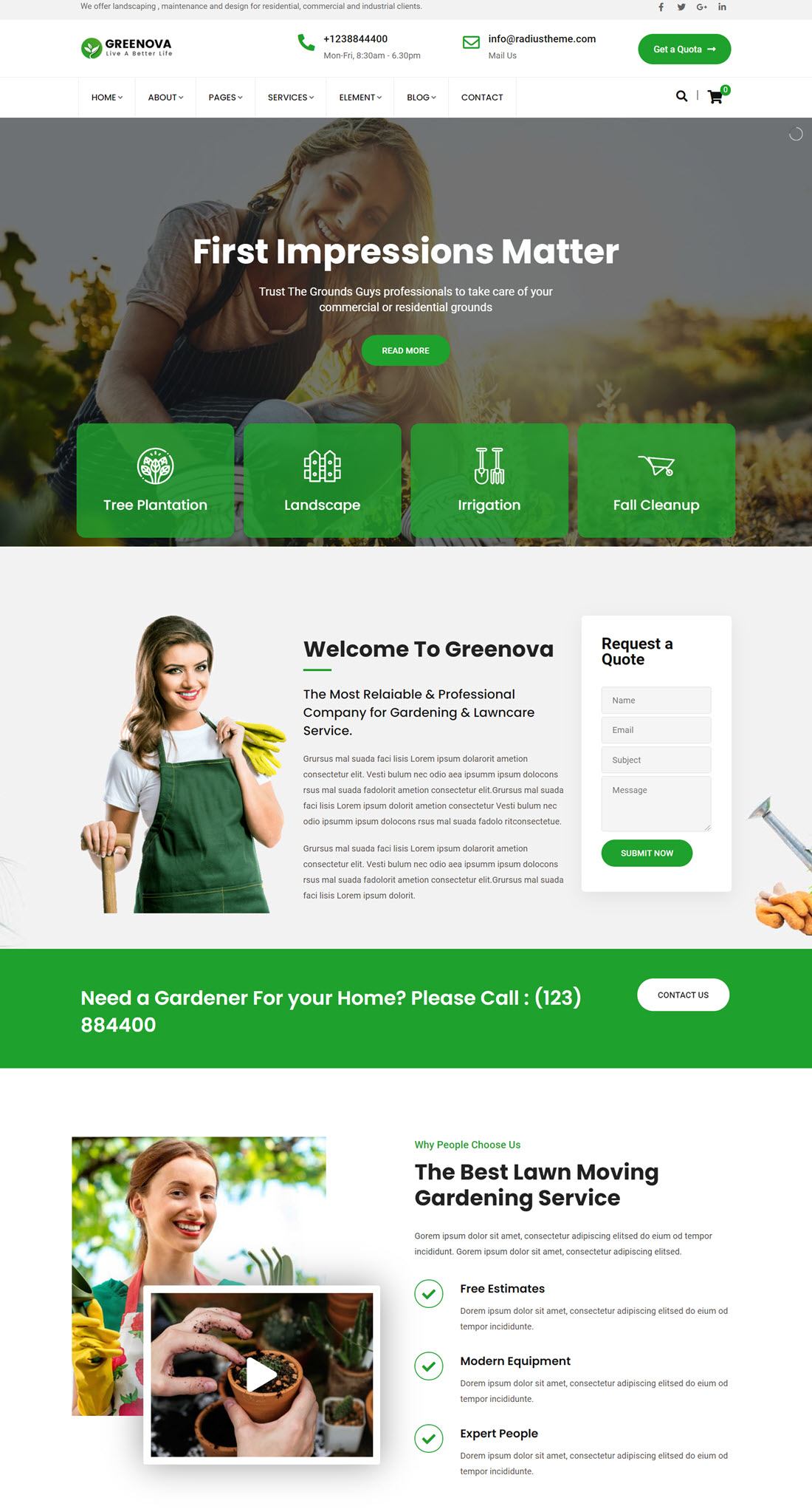 Greenova Gardening & Landscaping WordPress Theme Example