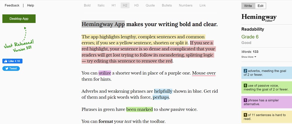 Hemingway App Grammar Checker Tools Demo