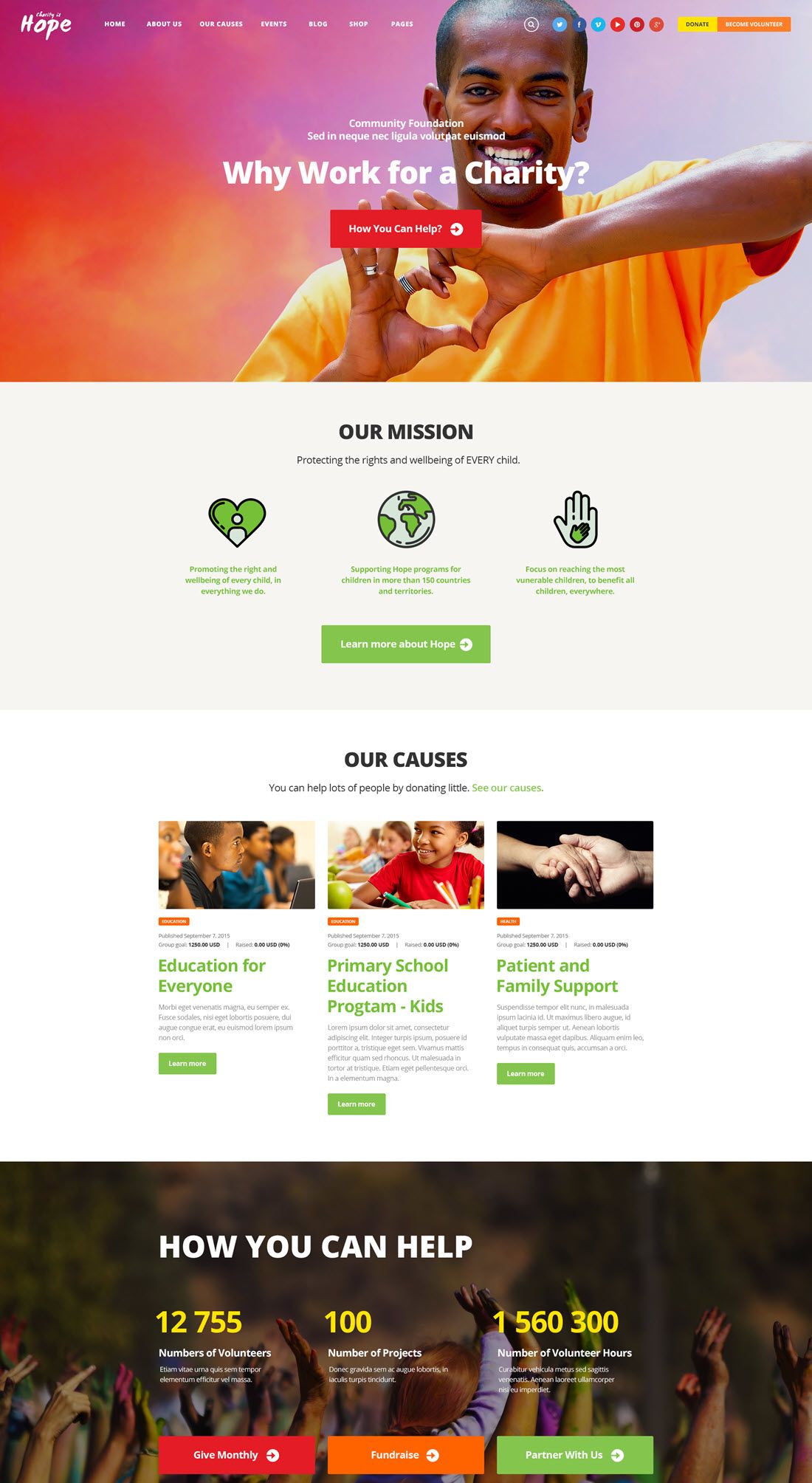 Hope Non-Profit, Charity & Donations WordPress Theme Demo