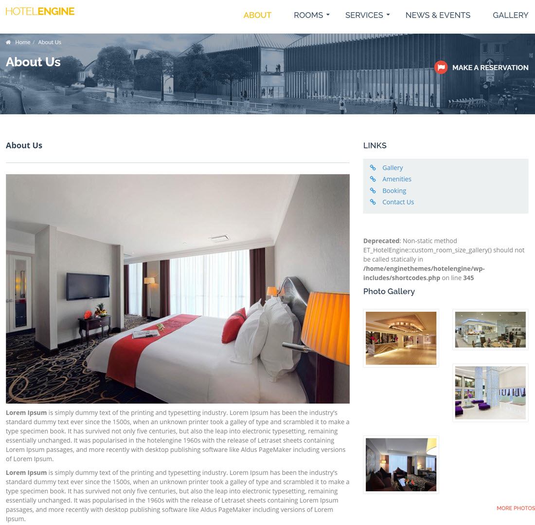 HotelEngine Classy Hotel WordPress Themes Demo