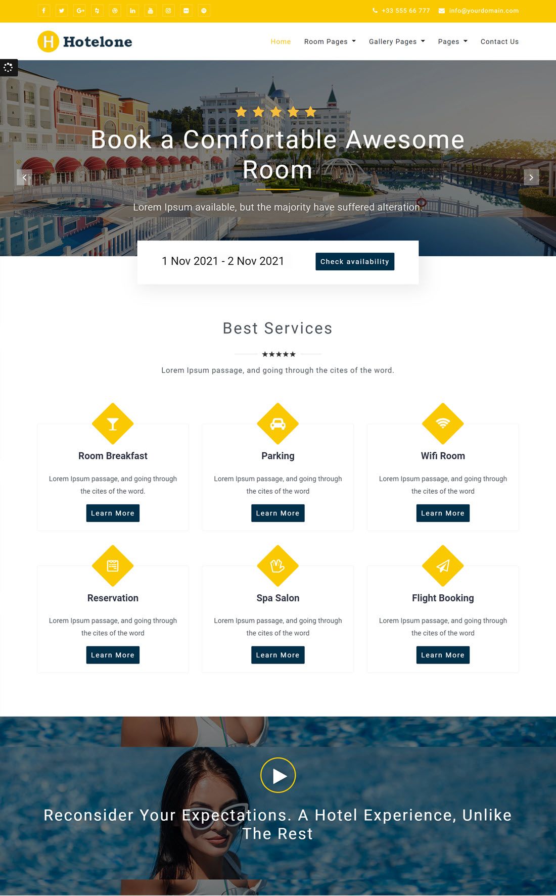 Hotelone Hotel WordPress Themes Screenshot