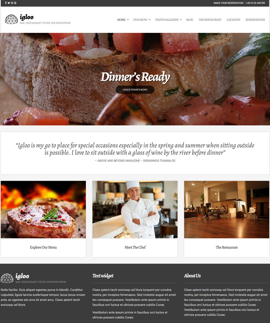 Igloo Restaurant WordPress Themes Demo