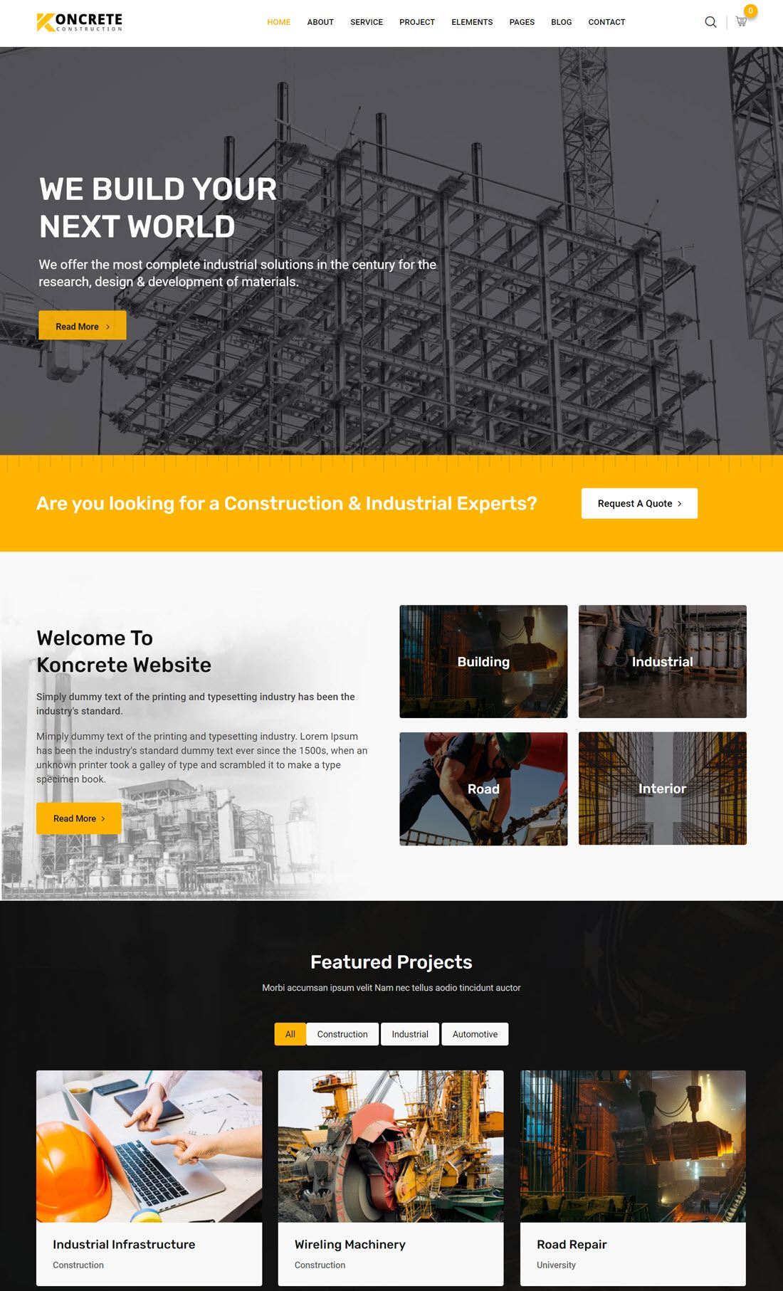 Koncrete Construction Building WordPress Theme Example