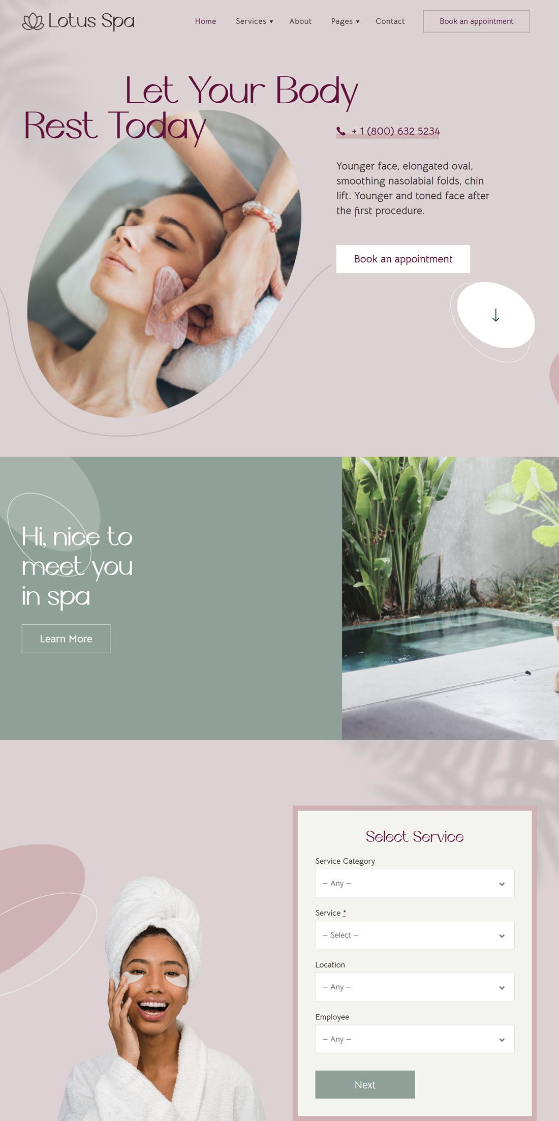 Lotus Spa Beauty Salon WordPress Theme Example
