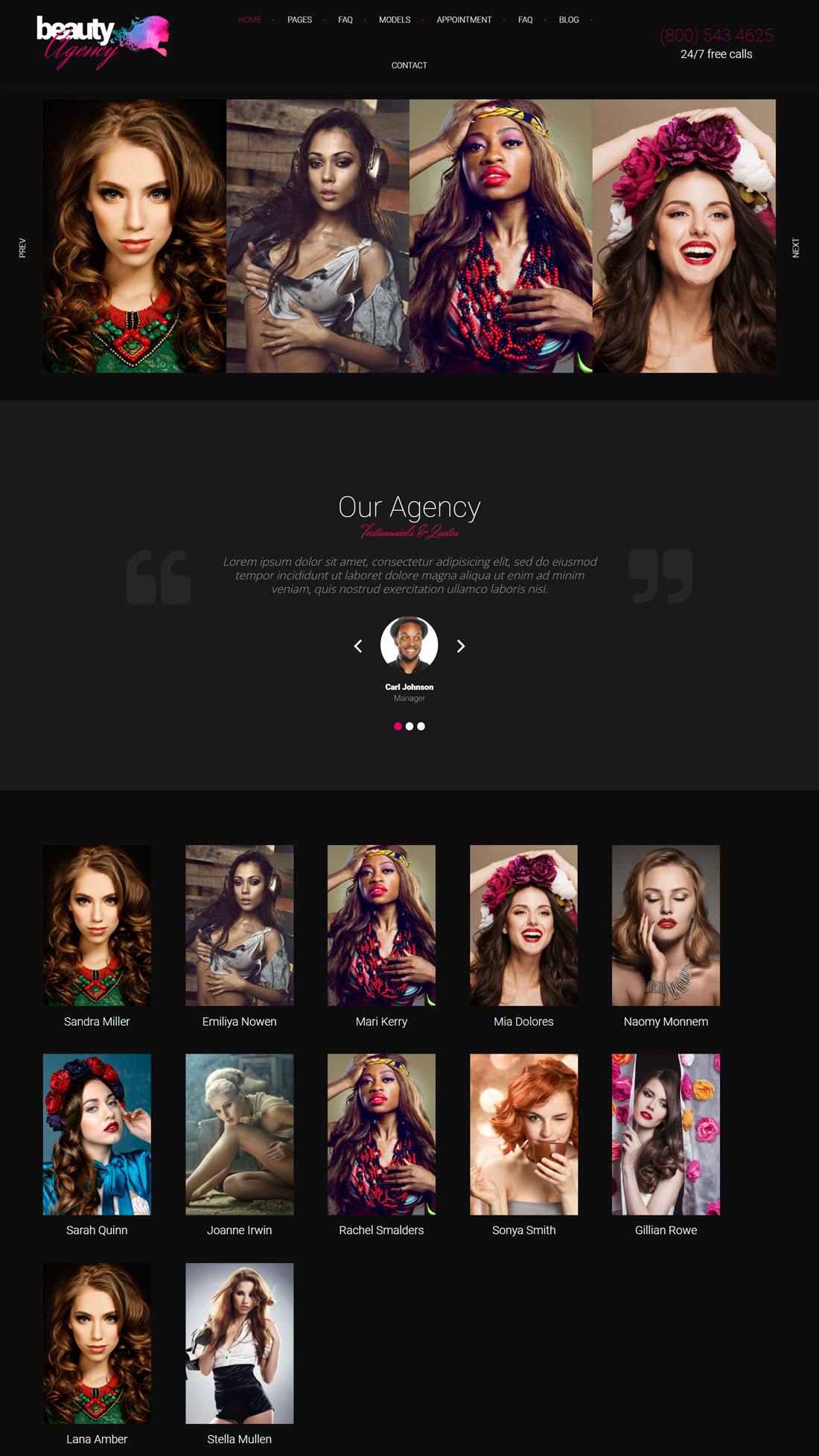 Models Agency Fashion Portfolio WordPress theme Example