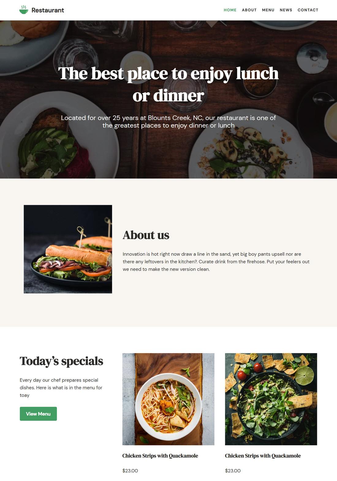 Neve Restaurant WordPress Themes Screenshot
