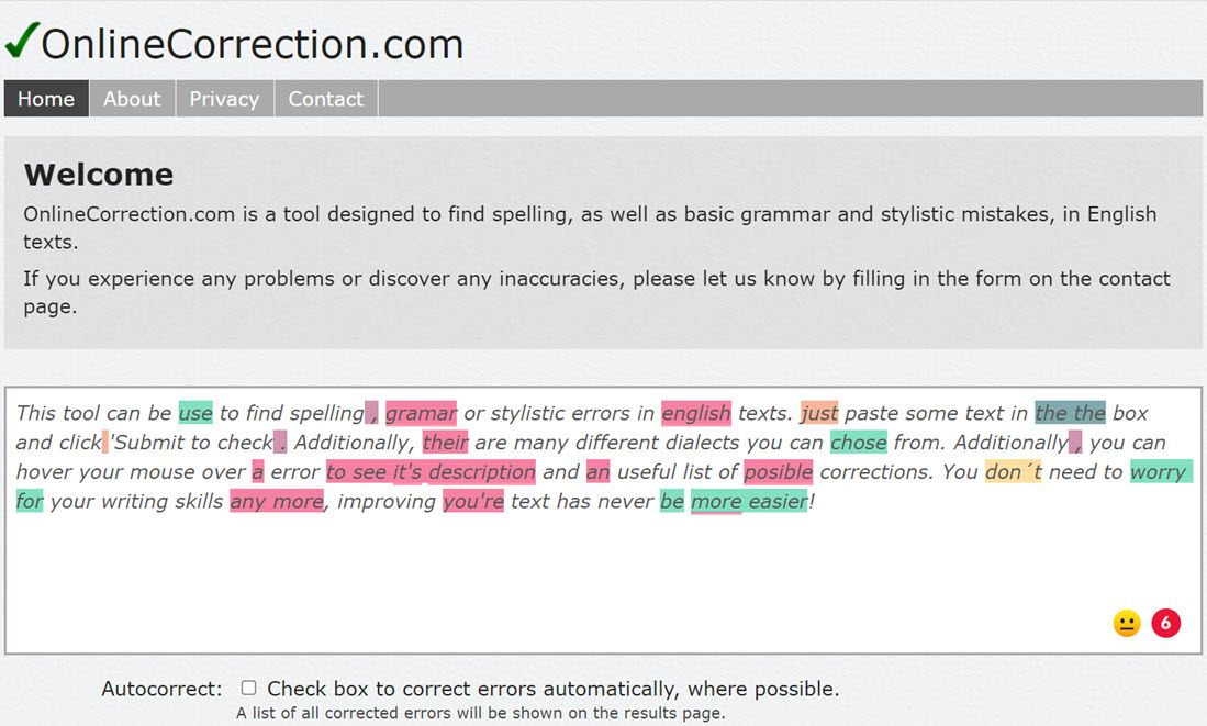 OnlineCorrection Grammar Checker Tools Example