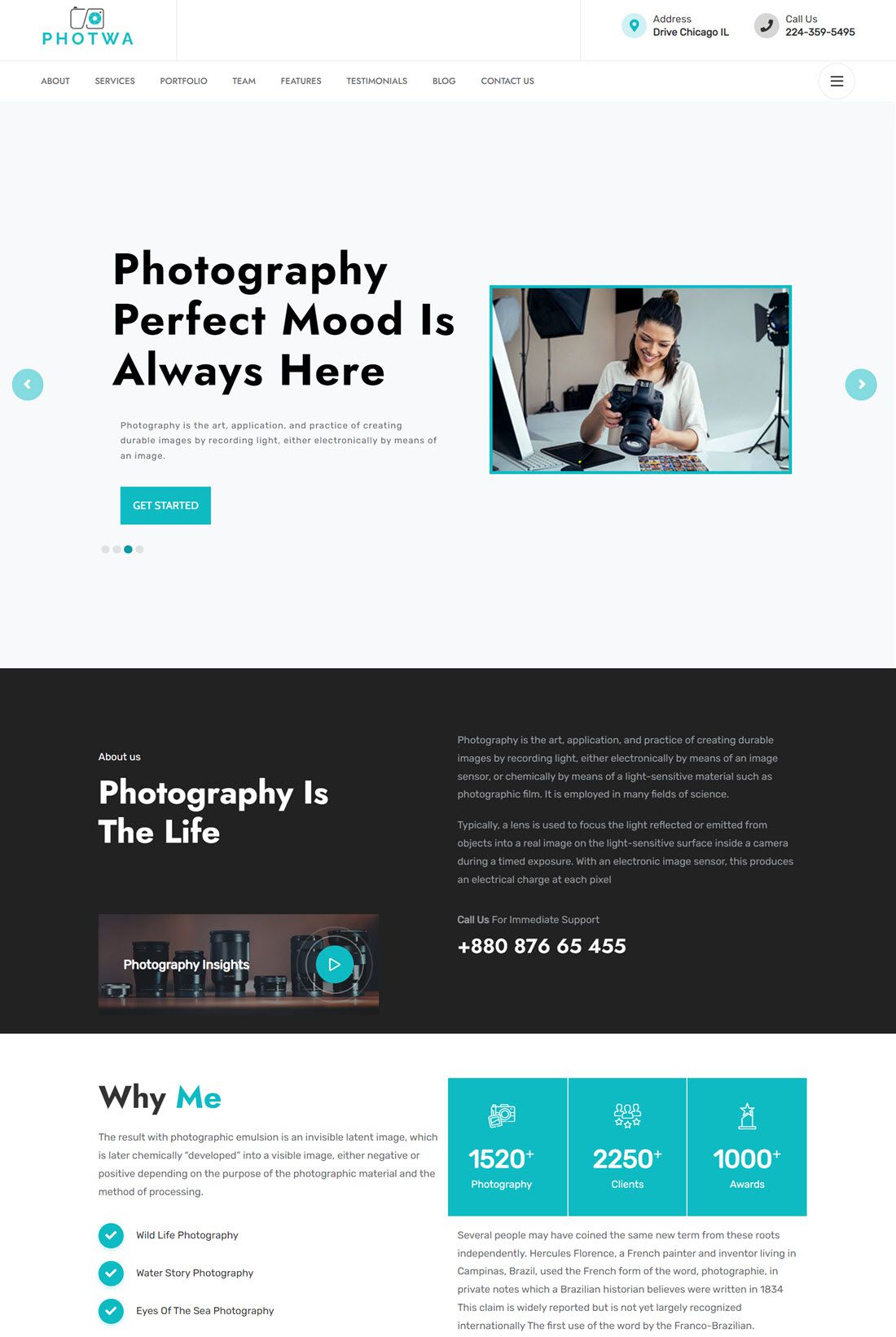 Photwa Creative Photography Portfolio One Page WordPress Theme Demo