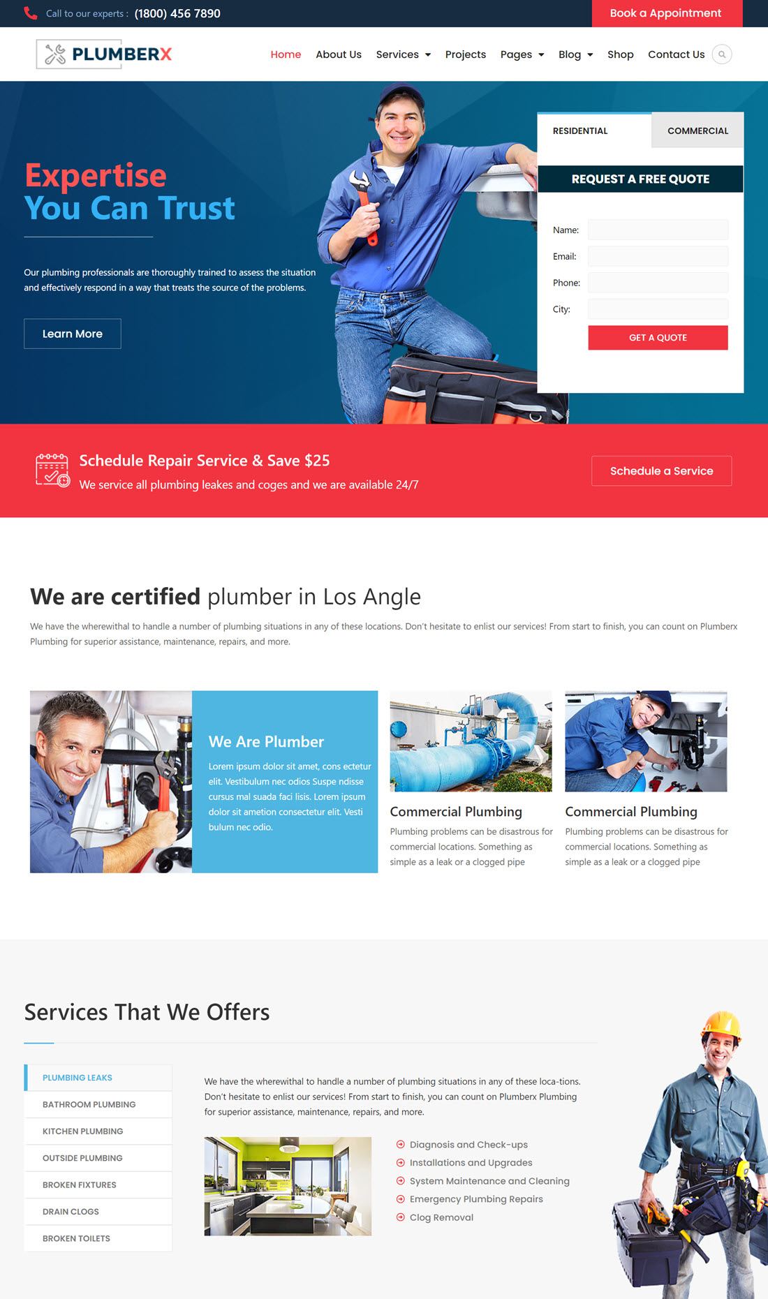 Plumber Construction and Repairing WordPress Theme Screenshot