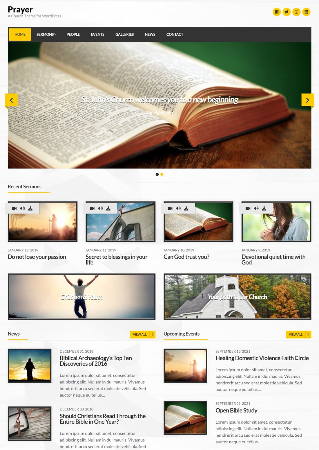 Prayer Church WordPress Themes Example