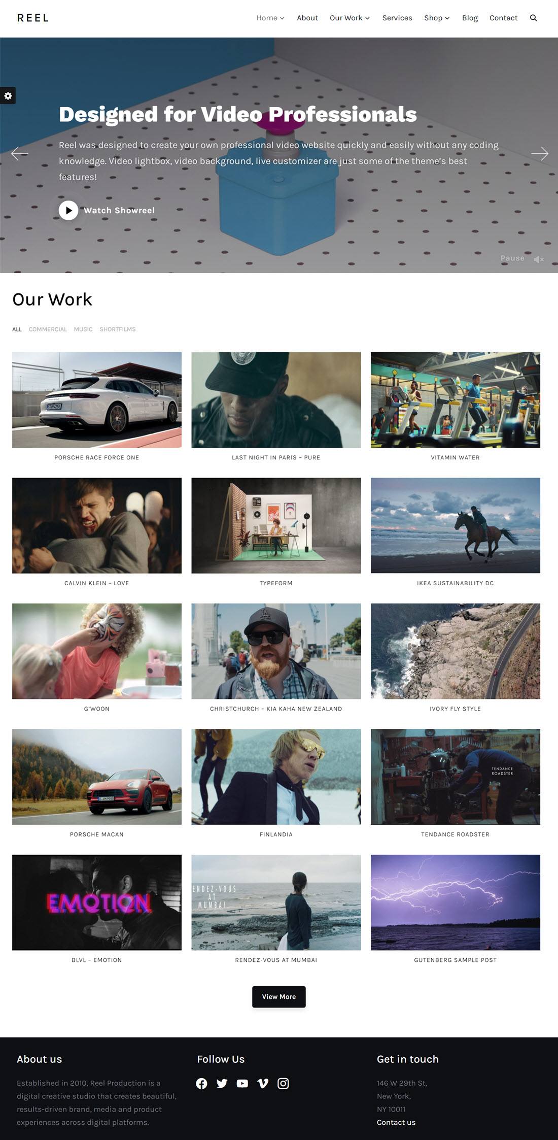 Reel WordPress Themes for Filmmakers, Videographers, Cinematographers Screenshot