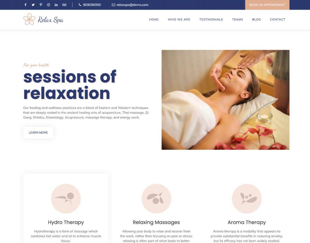 Relax Spa Spa WordPress Themes Example