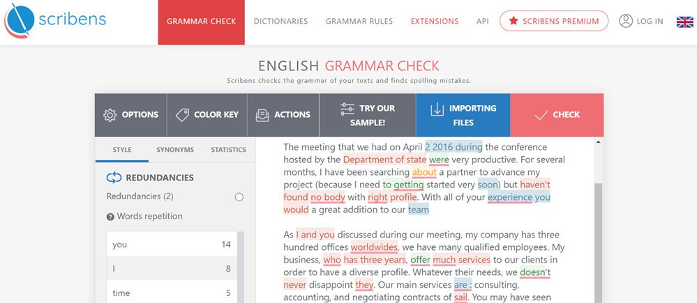 Scribens Grammar Checker Tools Screenshot