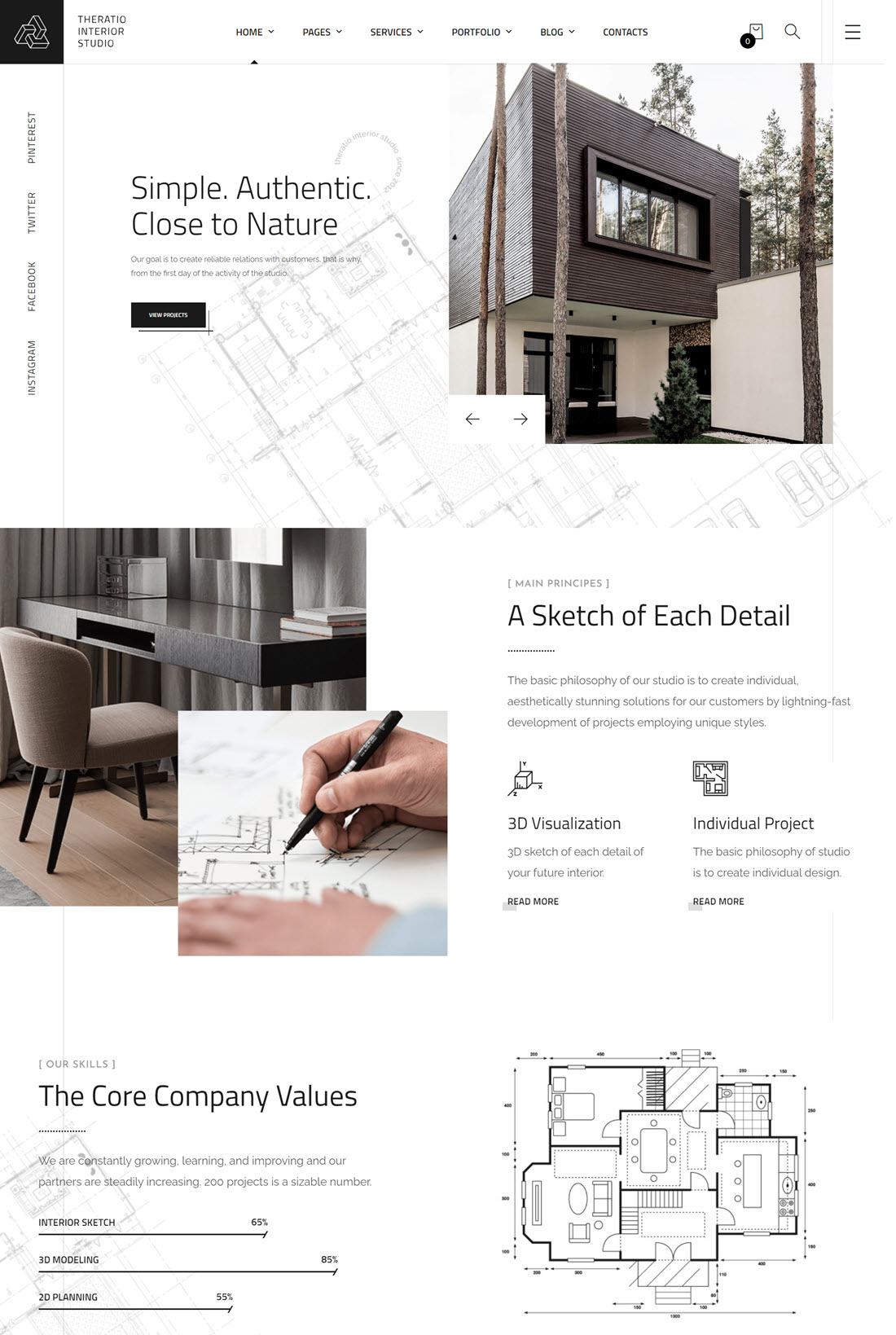 Theratio Architecture & Interior Design Elementor WordPress Theme Example