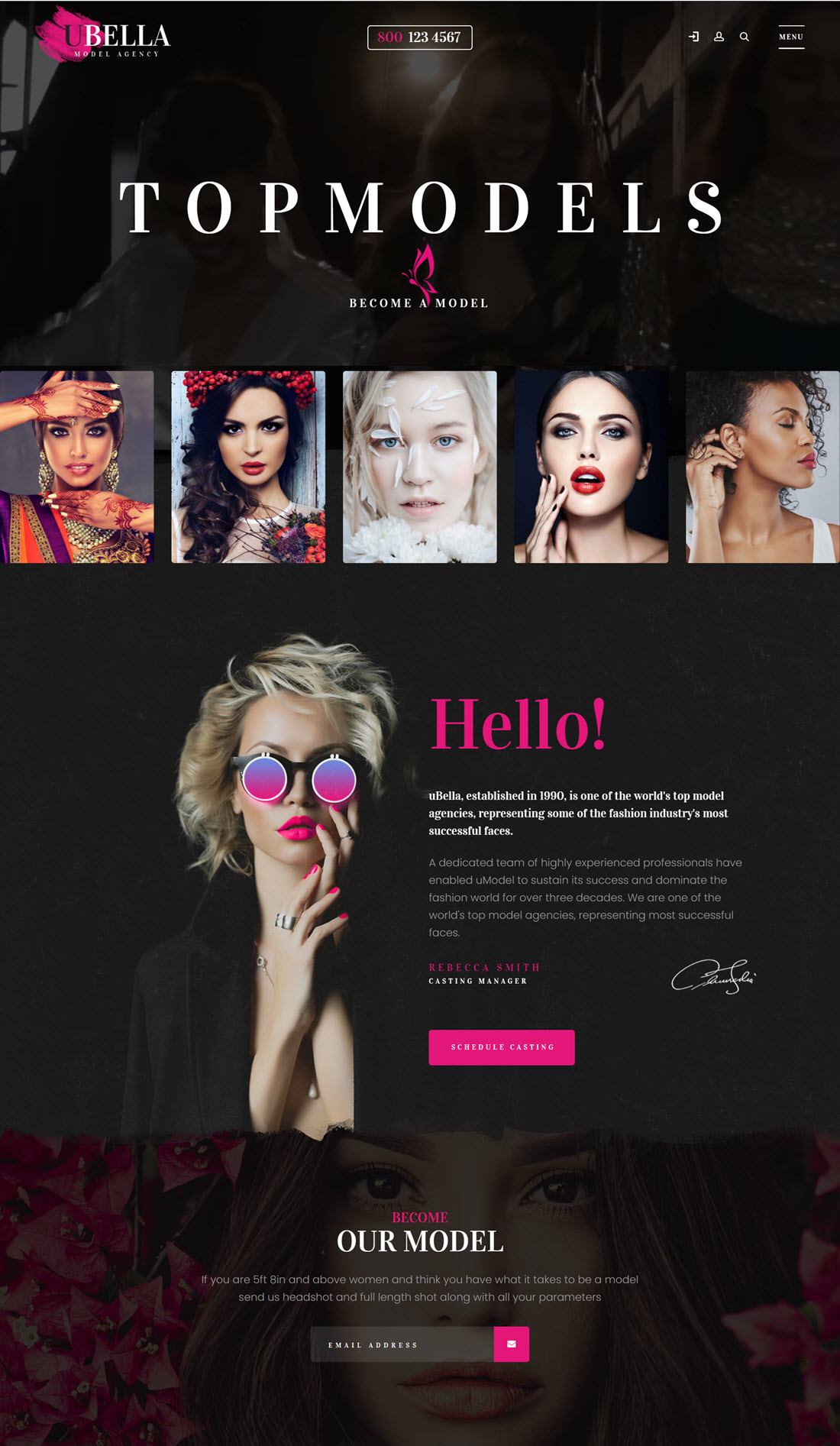 UBella Model Agency WordPress Theme Screenshoot