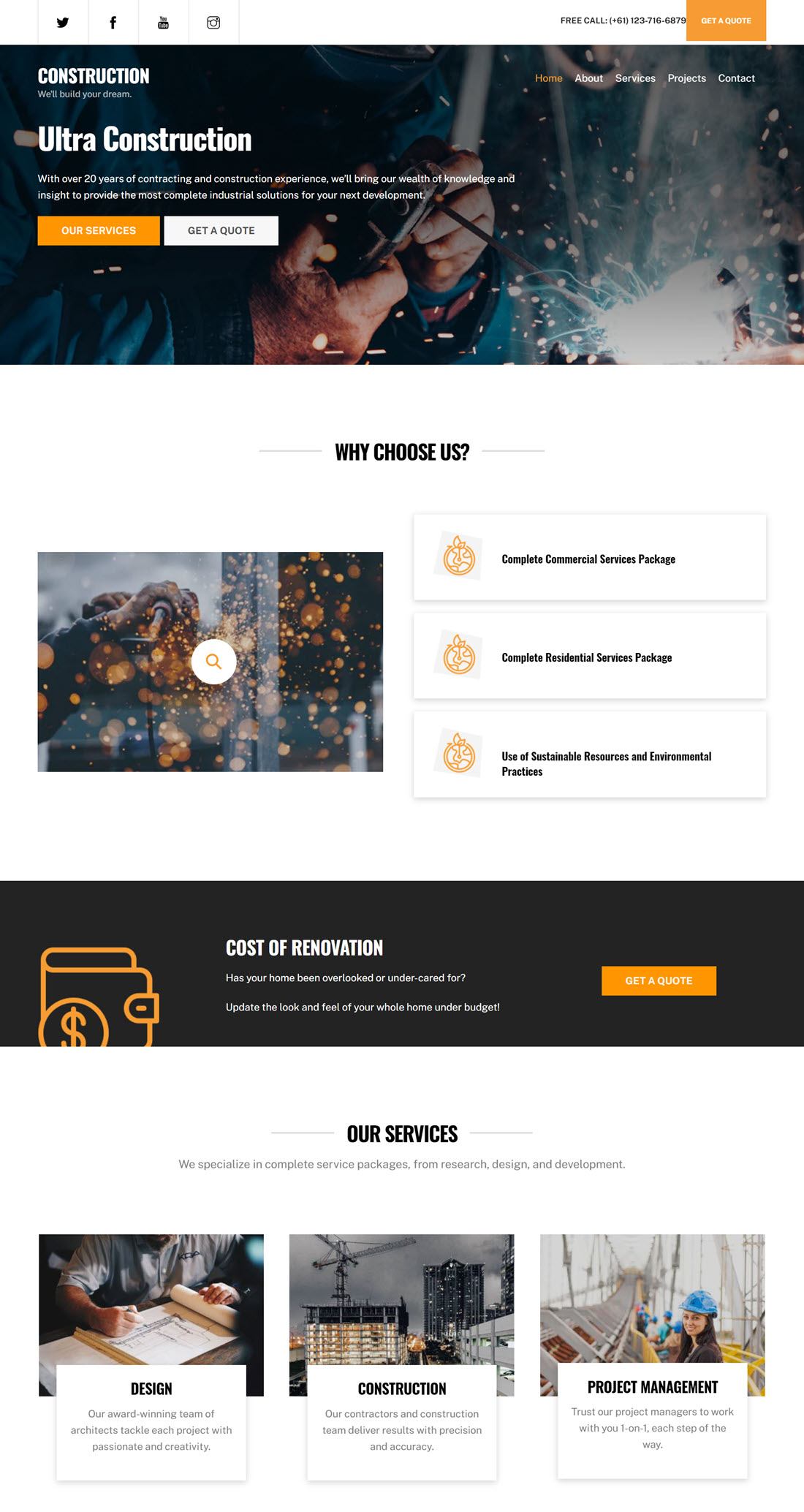 Ultra Construction Company WordPress Themes Screenshot