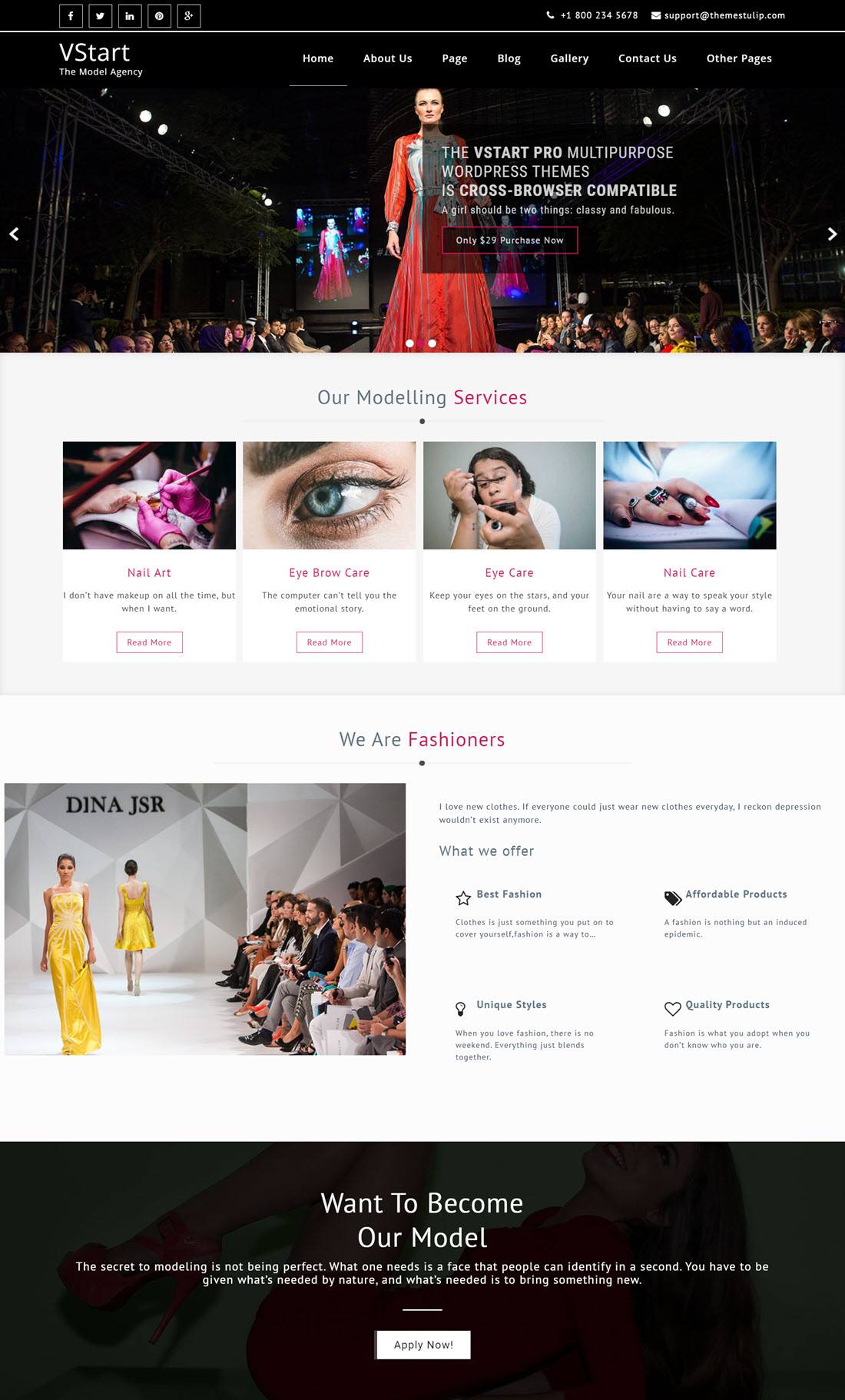 VStart Model Agency WordPress Themes Demo