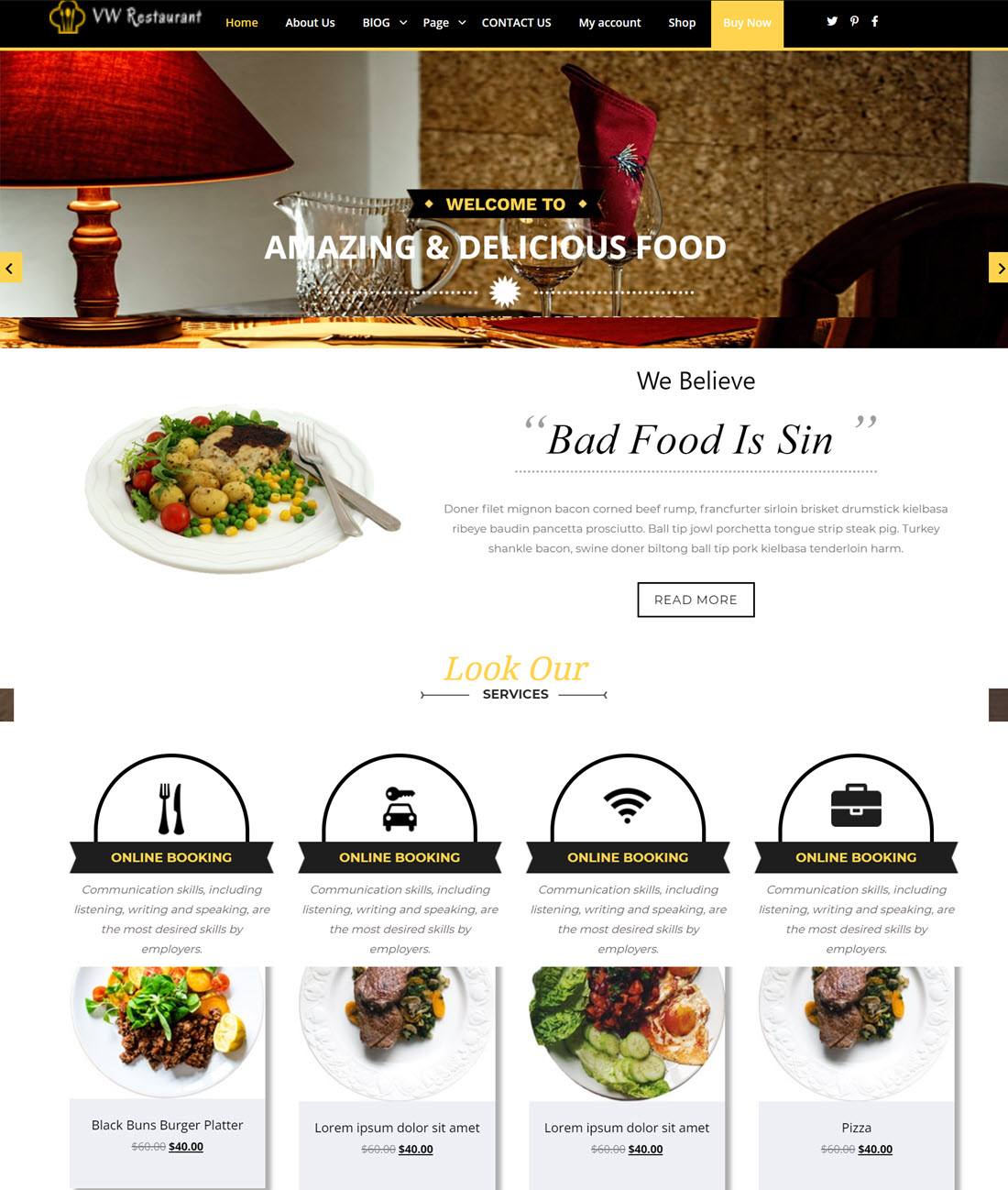 VW Restaurant Lite WordPress Themes Example