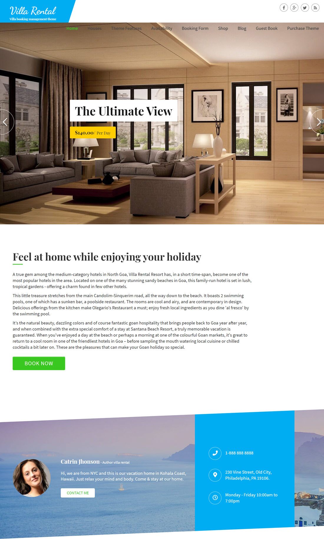 Villa Rental Hotel WordPress Themes Example