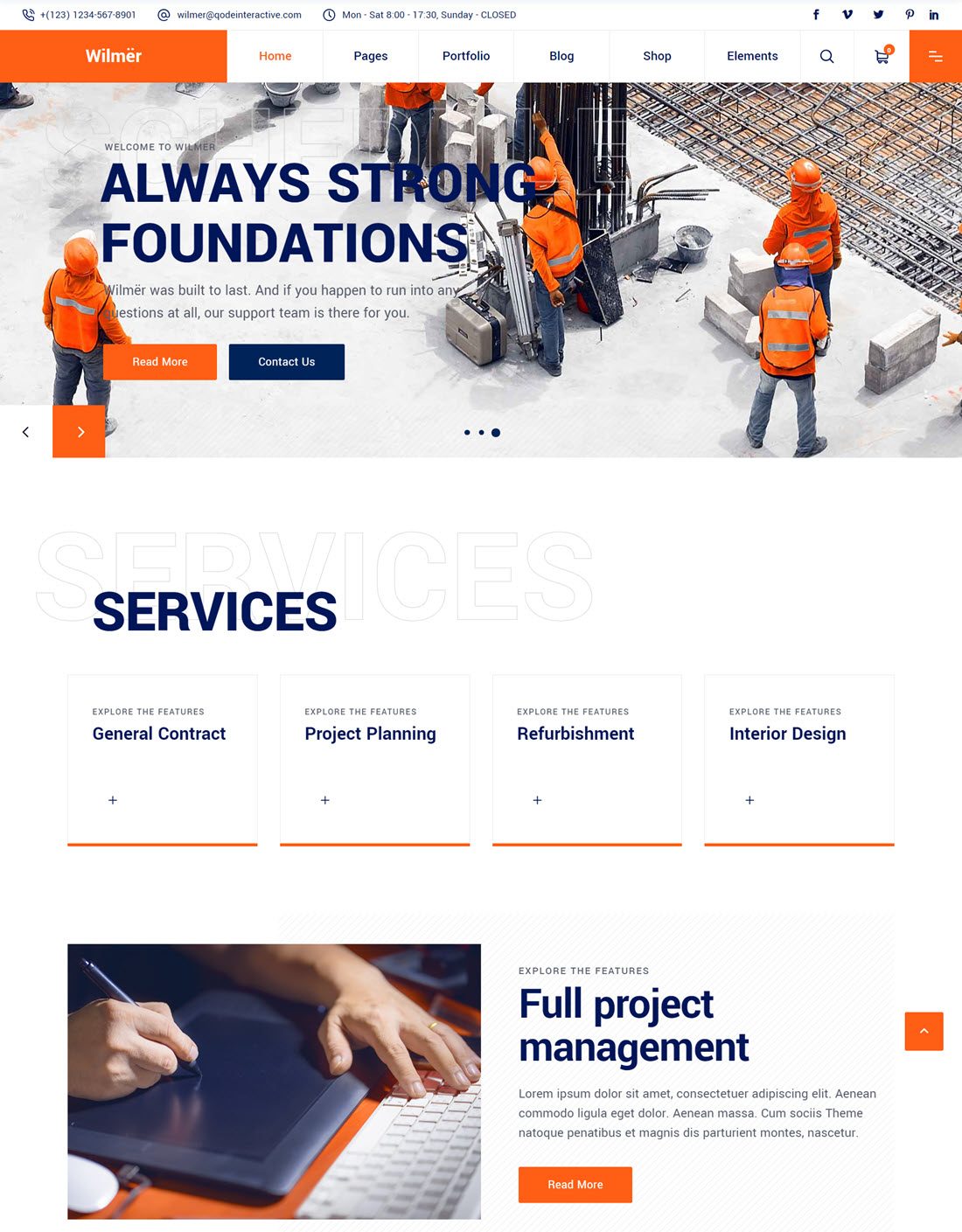 Wilmër Construction WordPress Themes Demo