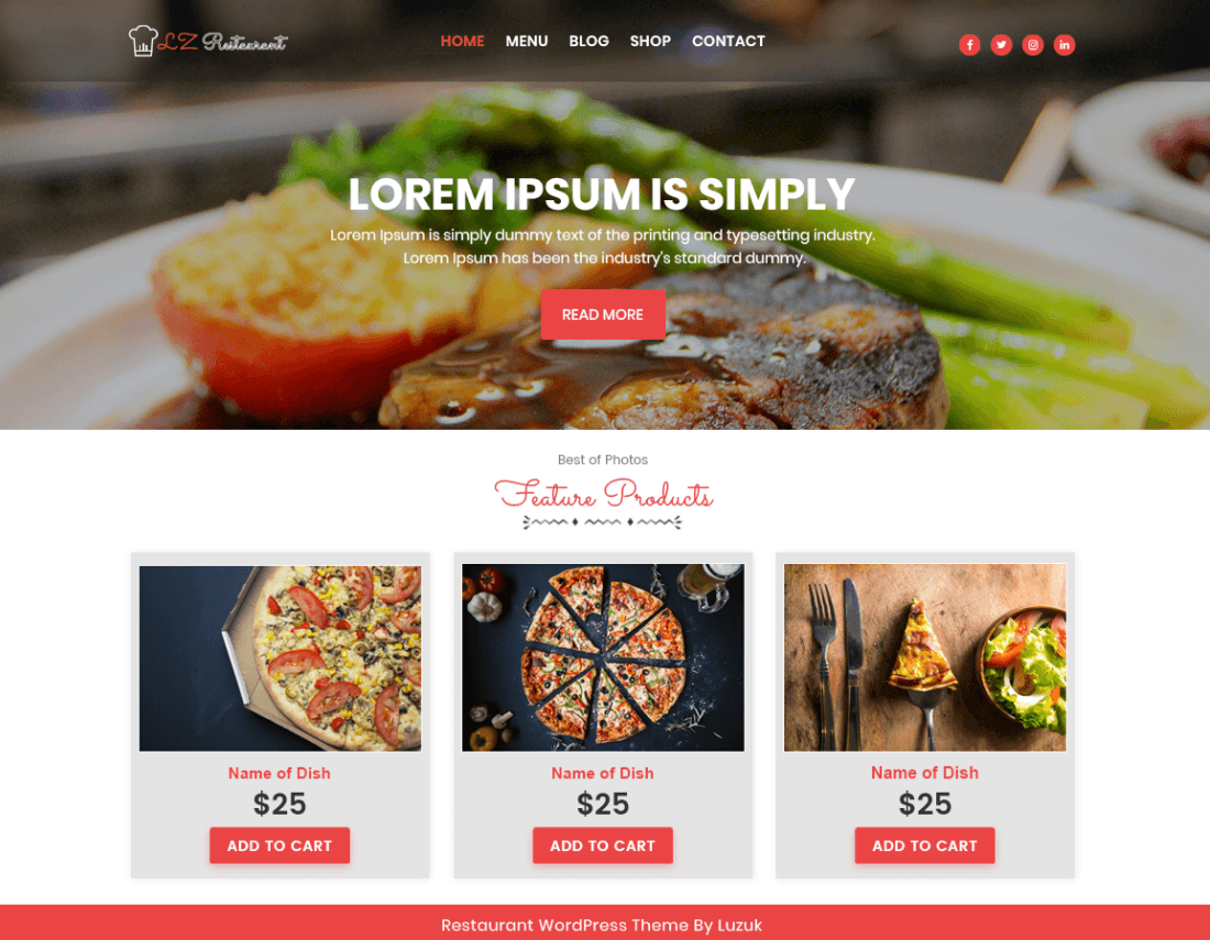 lzrestaurant Restaurant WordPress Themes Screenshot