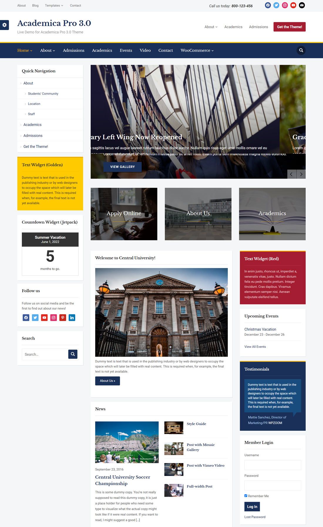 Academica Pro Education WordPress Themes Example