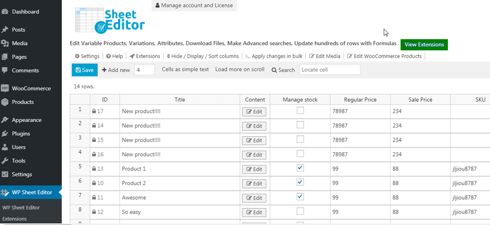 Bulk Edit Variable Products With Sheet Editor