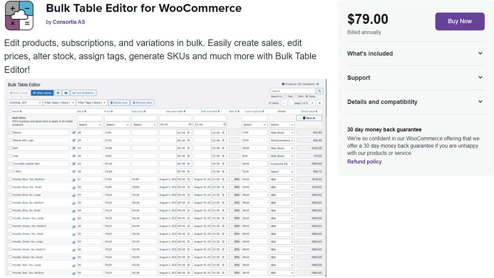 Bulk Table Editor for WooCommerce, Edit products, subscriptions, and variations