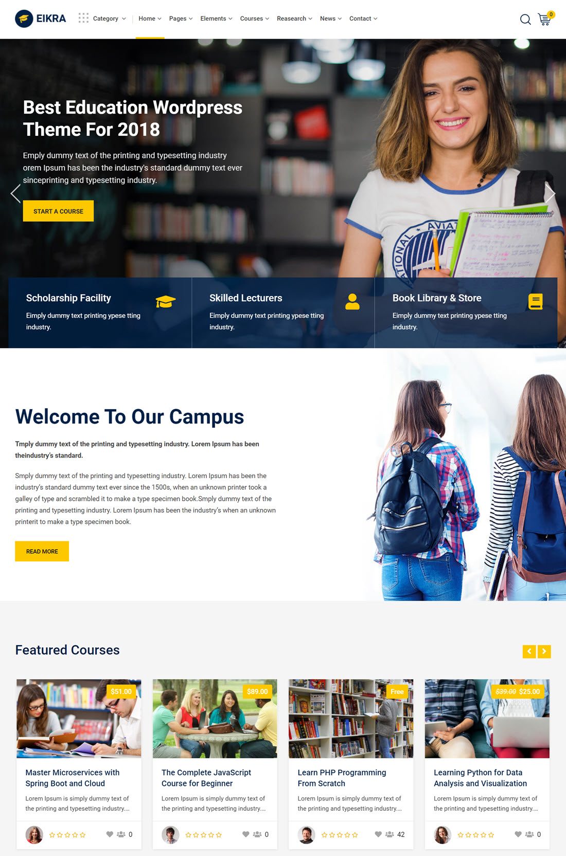 Eikra Education WordPress Theme Example