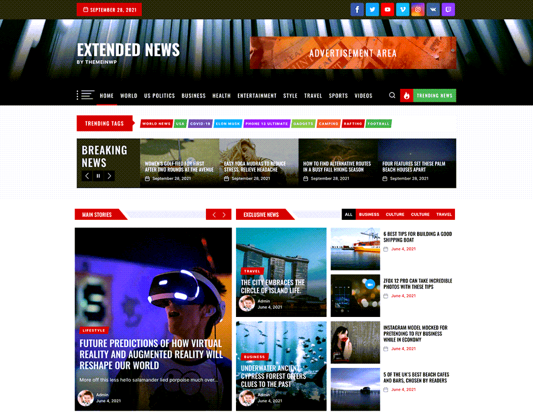 ExtendedNews News Blog WordPress Themes demo