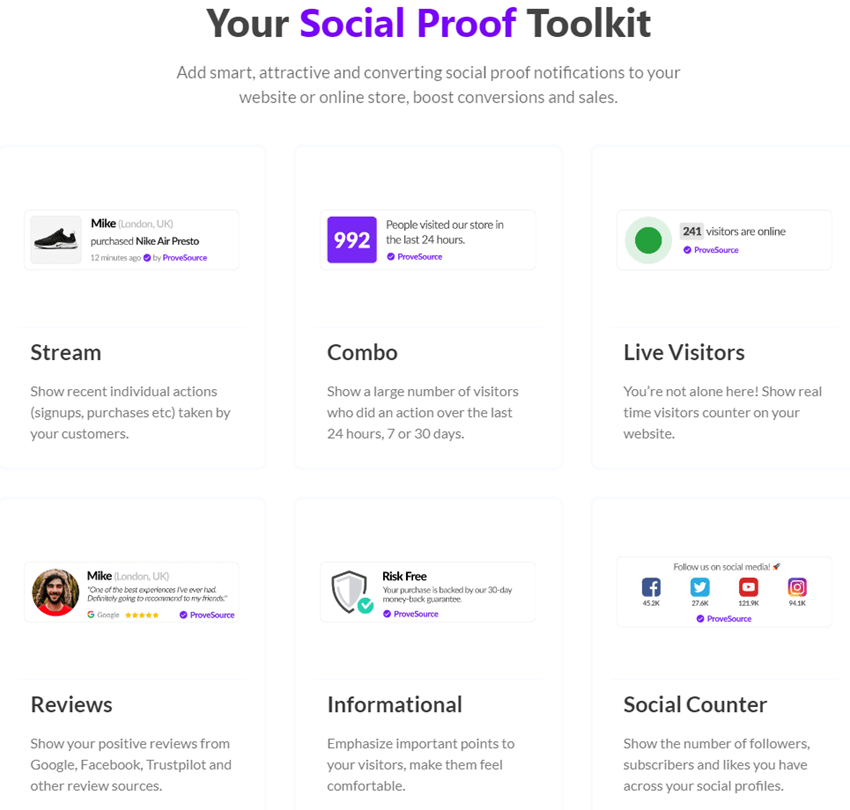 ProveSource social proof notifications feature