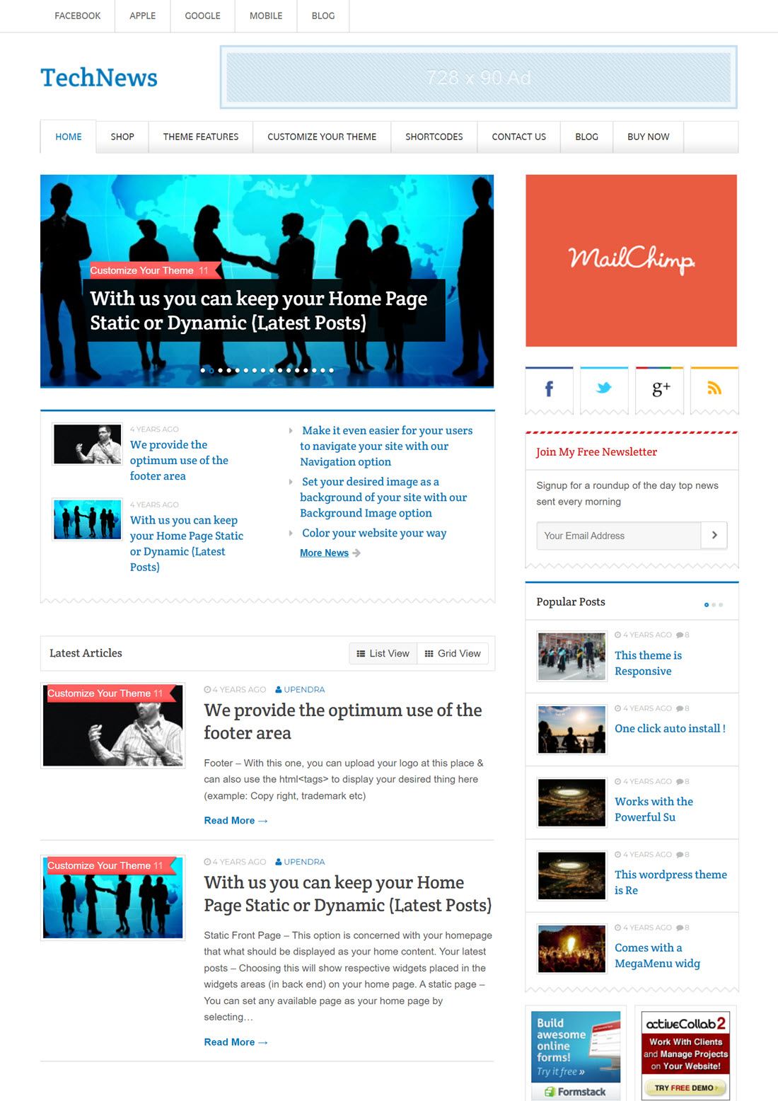 TechNews Blog WordPress Themes Screenshot