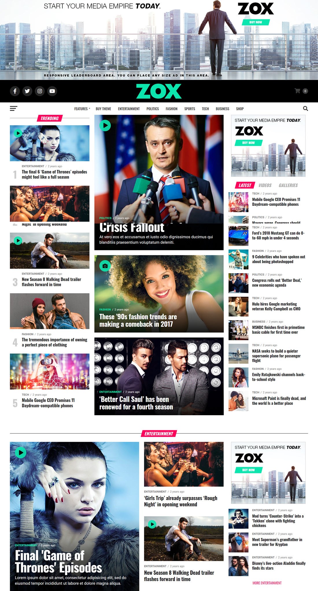Zox News Professional WordPress News & Magazine Theme Screenshot