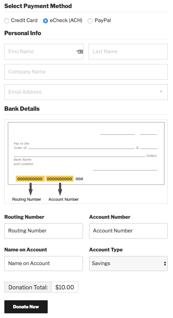 give authorizenet echeck payment page