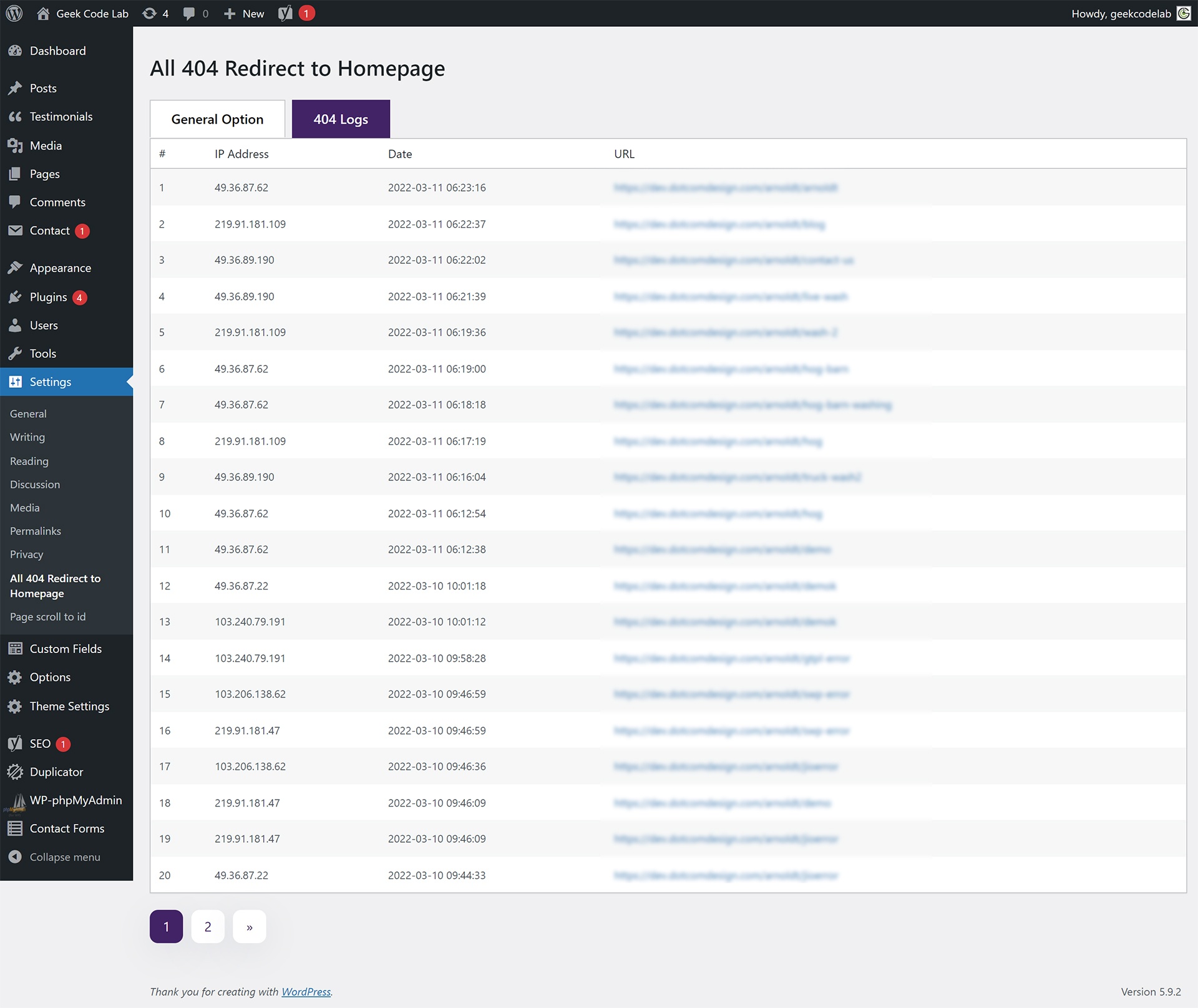 404 To Homepage redirect analytics in WordPress