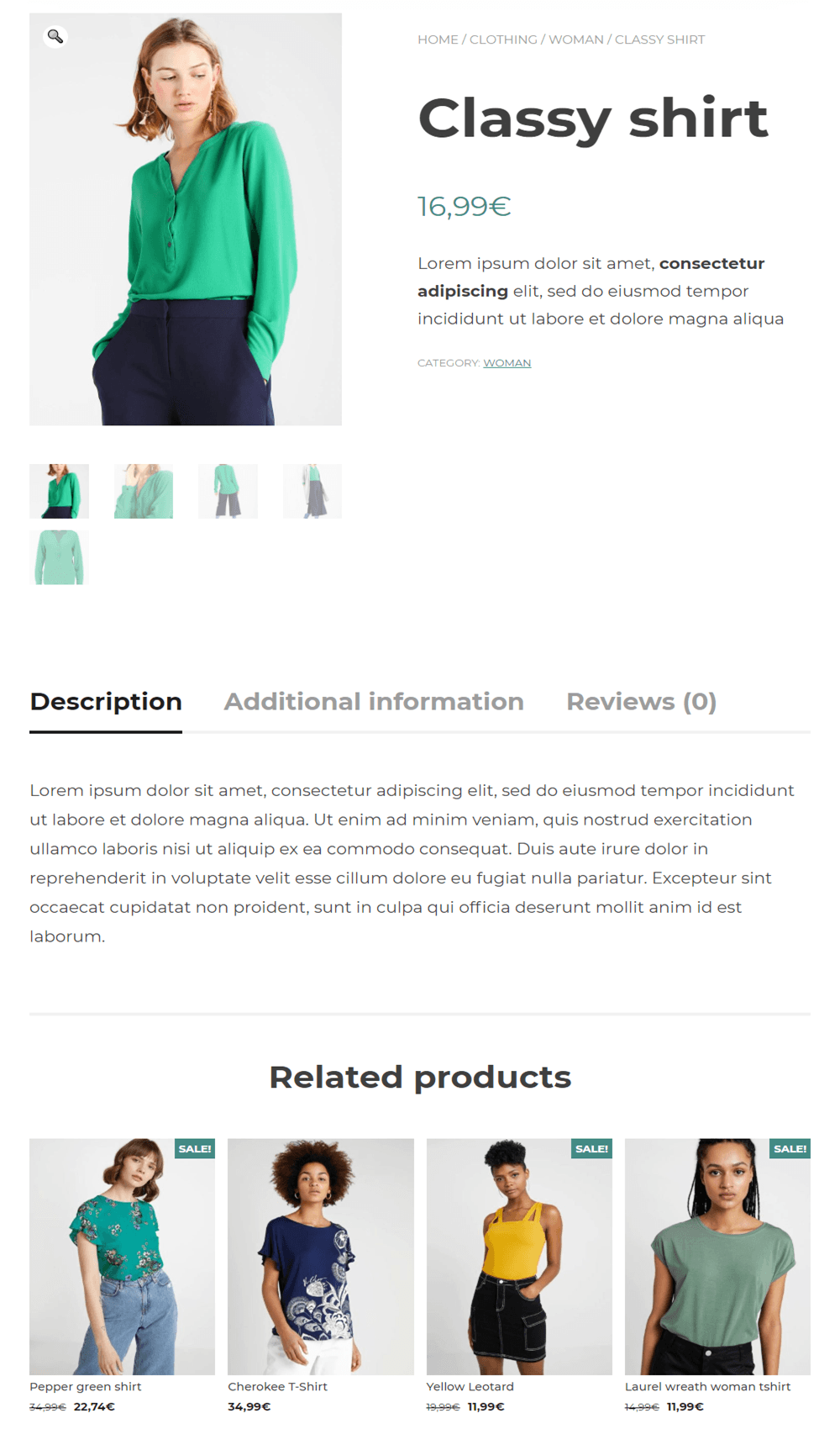 Classy Shirt Product Detail With Related Products Page In WooCommerce