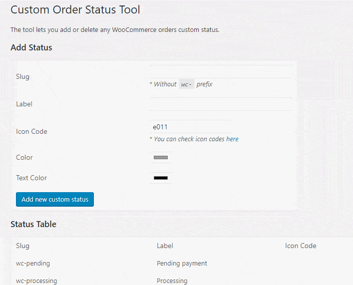 Custom Order Status Tool Example