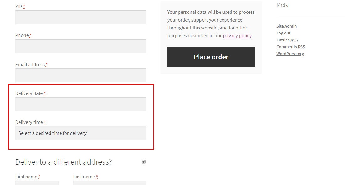 Example Of The Delivery Date & Delivery Time Fields On Checkout