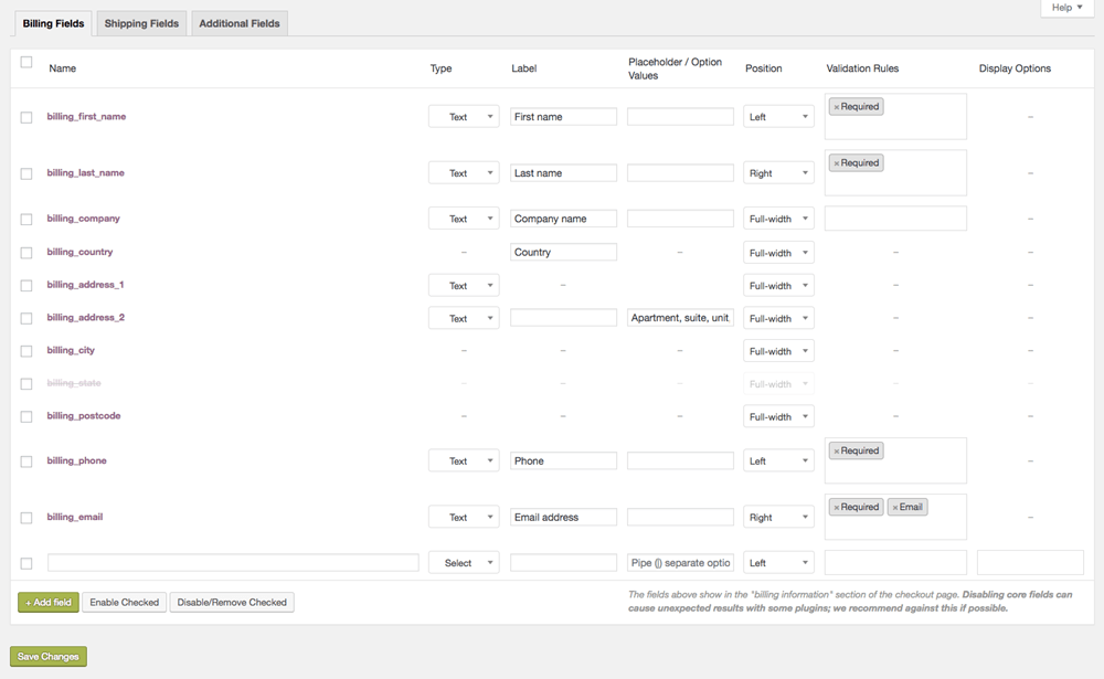 WooCommerce Billing Fields Screenshot