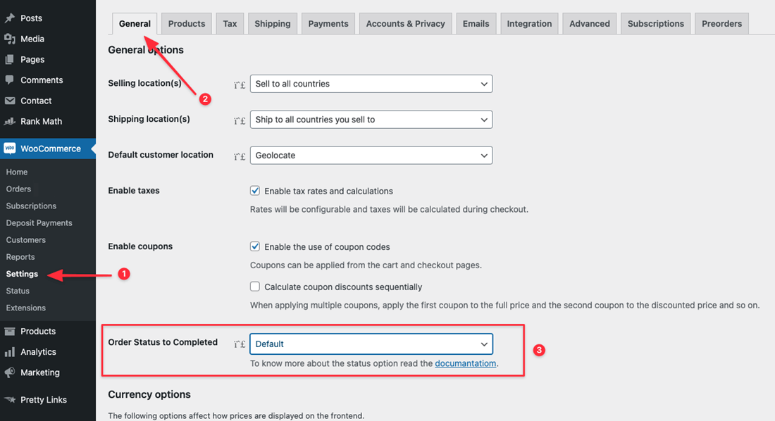 WooCommerce Status Control Setting General Option