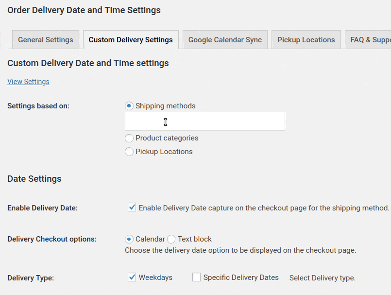 custom Order Delivery Date Time schedules Setting