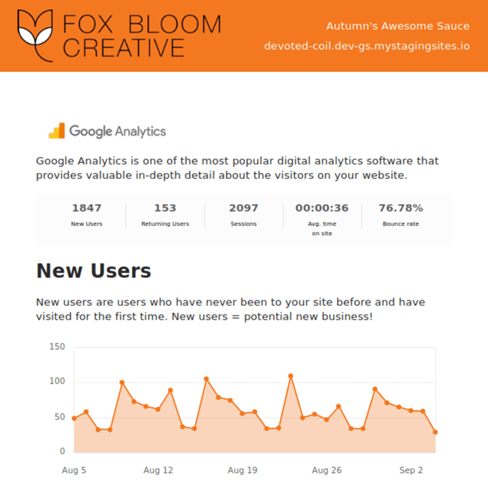 growth suite new user client reports analytics detail