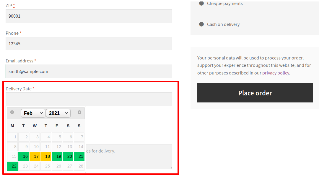 order deliver date picker screenshot