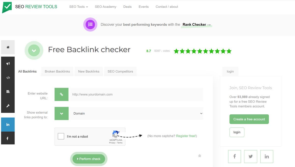 SEO Review Tools Free Backlink Checker