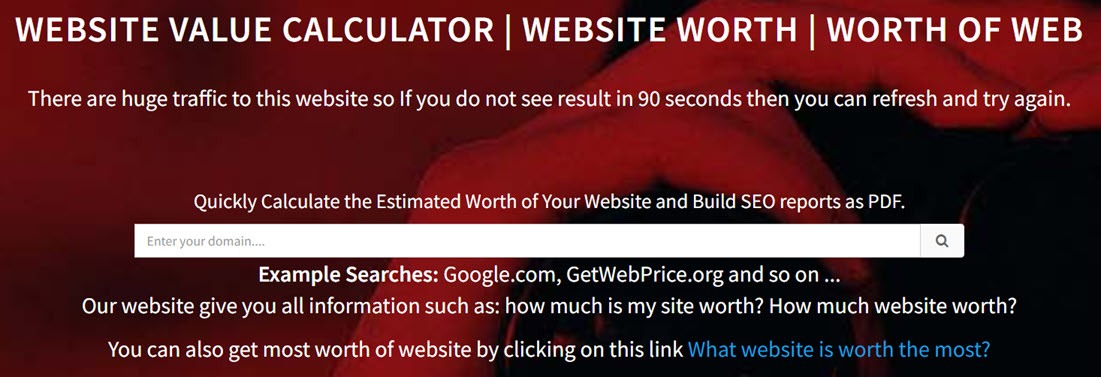 Get Web Price Website Value calculator