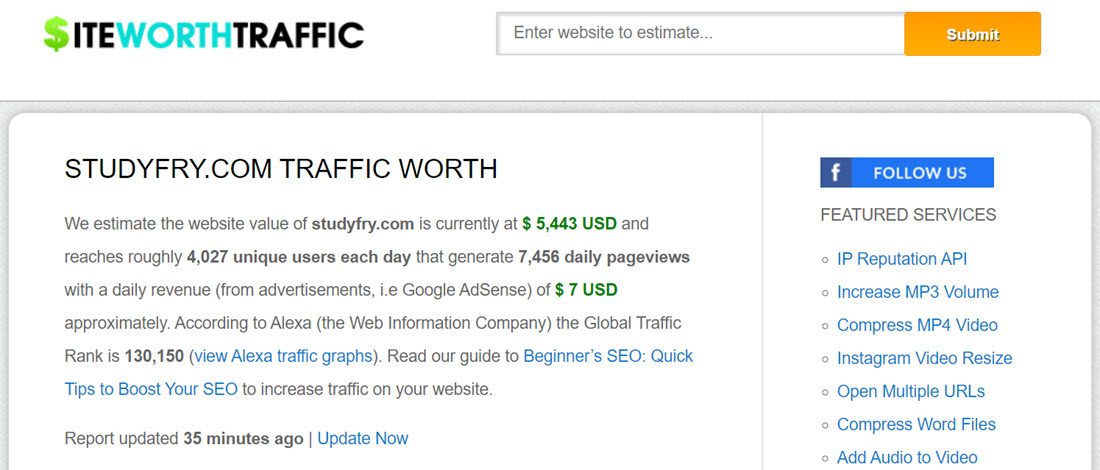 SiteWorthTraffic CALCULATE WEBSITE WORTH