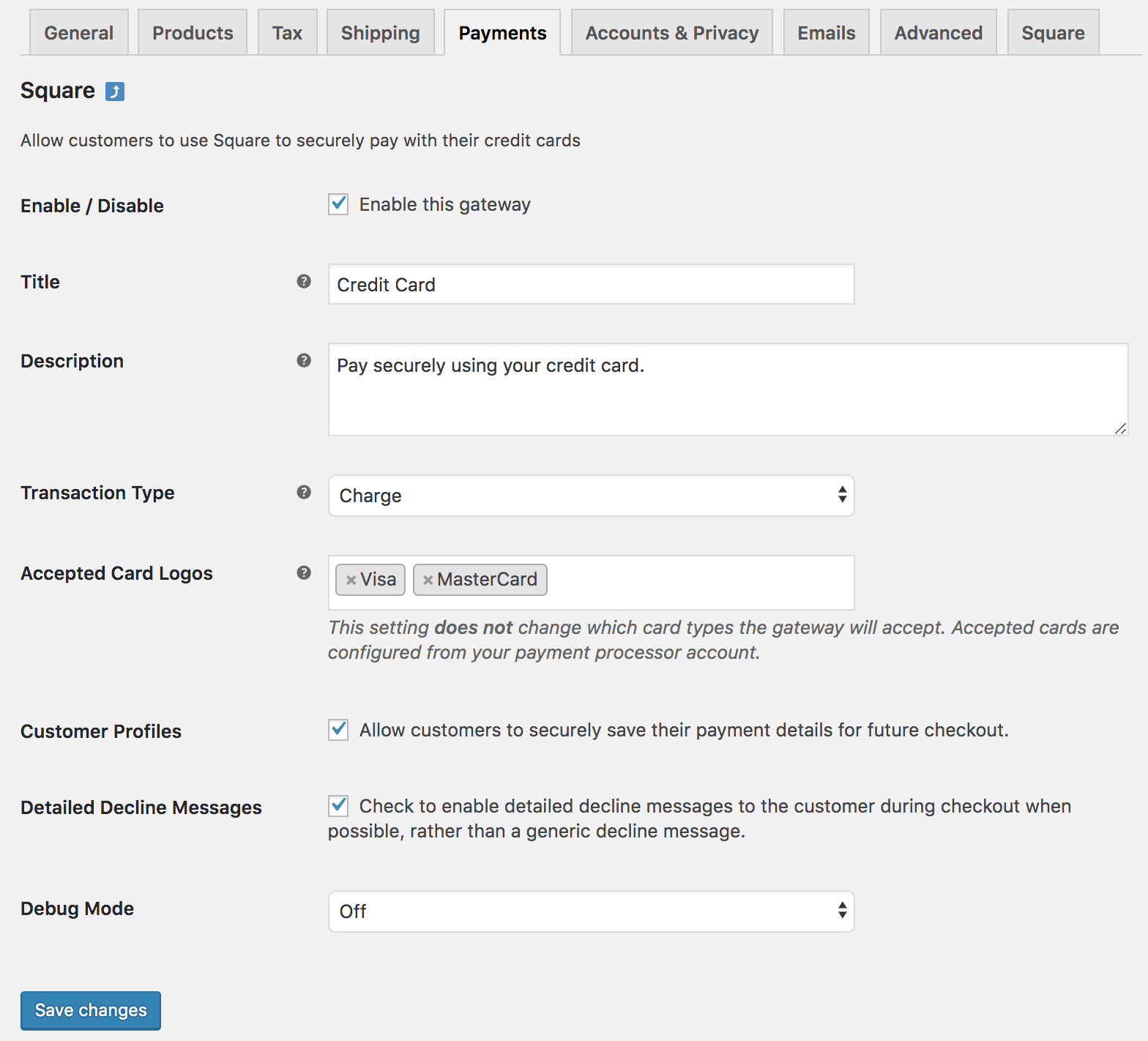 WooCommerce Square The Payment gateway Seeting