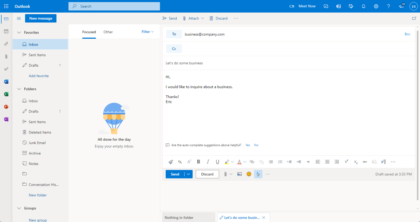 Microsoft 365 outlook email dashboard