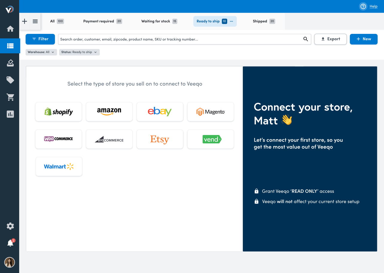 Veeqo connects to all of your ecommerce channels, warehouses and locations